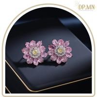 ราคา ต่างหู ก้านเงิน S925 ชุบทองคำขาว รูปดอกไม้สีชมพู ประดับเพชร CZ ❀ ✿ ✾ ✽ ✼ (23380792965)