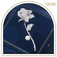 ราคา เข็มกลัด High CZ ชุบทองคำขาว รูปต้นกุหลาบ (✿ ♡‿♡)~~♥️ (22656126292)