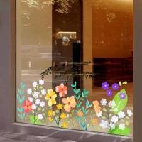 ราคา สติ๊กเกอร์ลายดอกไม้สีสันสดใส Cafe Shop สติ๊กเกอร์ติดประตูกระจก pvc สติ๊กเกอร์ติดหน้าต่าง Glueless (47555276715)