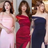 ราคา BS2894 เดรสออกงาน ทรงปาดไหล่ แต่งผ้ามุ้งซีทรู เรียบหรู (42508721802)