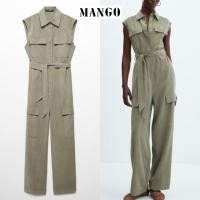 ราคา (ไม่มีสายผูกเอวมาให้นะคะ) Mango จั๊มสูทคาร์โก้มีกระเป๋าผ้าเนื้อลื่น (28439240973)