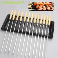 ราคา ประกายไฟ 10ชิ้น/เซ็ตแบนไม้เสียบบาร์บีคิว,35เซนติเมตรต่อต้านลวกสแตนเลสบาร์บีคิวติด,กันลื่นด้ามไม้นํามาใช้ใหม่แบนบาร์บีคิวเข็มปิกนิกกลางแจ้งตั้งแคม (44806064430)