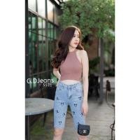 ราคา กางเกงยีนส์ผ้ายืดขาสามสวนสีฟอกงานปักลายมิกกี้เมาส์ตามเทรนมี (5079875884)