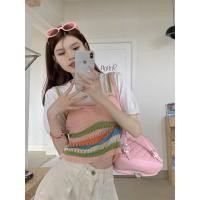 ราคา เสื้อยืดแขนสั้นเปิดไหล่ลายสายรุ้งฤดูร้อนสําหรับผู้หญิง (54755986861)