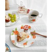 ราคา พร้อมส่ง !! จานเซรามิคสีขาว ลายดอกกุหลาบสีแดง และเเซมด้วยใบไม้สีเขียว (9551070241)