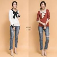 ราคา เสื้อไหมพรมคอโบว์ รูปจริงงานขาย (749602742)