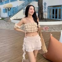 ราคา เสื้อปาดไหล่ ลายดอกไม้ แต่งระบาย สีครีม (42050628220)