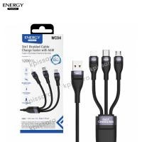 ราคา สายชาร์จ 3IN1 สายชาร์จเร็ว ไนลอนถัก ชาร์จเร็ว 66W USB to 8PIN/Micro/Type C ยี่ห้อ Energy premium (43024879684)