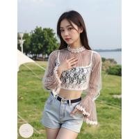 ราคา เสื้อยืดซีทรูใส่คลุมลูกไม้ คอปีน ใส่ได้ทุกชุด (42016098171)