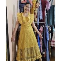 ราคา ไลฟ์ เดรสลูกไม้ คอระบาย ป้ายติด S M อก 33 เอว 26 ผ้าฉลุ เดรสออกงานสีเหลือง สวยมากๆๆๆ มือ 1 ป้ายห้อย Love Lady (29616641071)