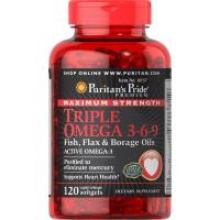 ราคา Maximum Strength Triple Omega 3-6-9 Fish, Flax & Borage Oils 120 Softgels Puritan's Pride Exp. 10/20 (2781666351)