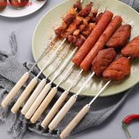 ราคา ประกายไฟ 10ชิ้น/เซ็ตแบนไม้เสียบบาร์บีคิว,35เซนติเมตรต่อต้านลวกสแตนเลสบาร์บีคิวติด,กันลื่นนํามาใช้ใหม่ด้ามไม้แบนบาร์บีคิวเข็มปิกนิกกลางแจ้งตั้งแคม (48506164576)