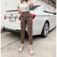 ราคา new กางเกงเอวสูง ผ้าโรเชฟ ลายburberry (12906004431)