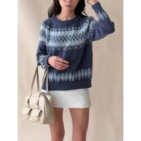 ราคา เสื้อกันหนาว Phil Jacquard Retro ถัก (สีน้ําเงินเข้ม) (45753635698)