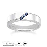 ราคา Gemondo แหวนเงินแท้ 925 ชุบโรเดียม ประดับไพลิน ทรงปลอกมีดขอบพ่นทราย (23849274846)