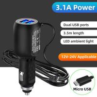 ราคา สายชาร์จกล้องติดรถยนต์ และ GPS หัว micro Type-c ยาว 3.5 เมตร มี USB 2ช่อง 1A+2.4Aa Camera Car Charger70mai (18287303505)