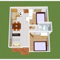 ราคา รับพิมพ์ แบบบ้านฟรี บ้านชั้นเดียว 2 ห้องนอน 1 ห้องน้ำ 52 ตร.ม. งบไม่เกิน 5 แสน (24058035502)