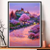 ราคา ภาพวาดปักปิด. ภูมิทัศน์สีชมพู 60*85ซม. 9กะรัต (25379631364)