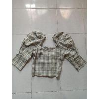 ราคา เสื้อเอวลอยลายตารางแขนพอง (8022863254)