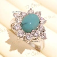 ราคา แหวนเทอร์ควอยส์ ล้อมเพชร แหวนเงินแท้ ชุบทองคำขาว เทอร์ควอยส์แท้ YTG-11650 (18916302081)