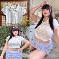 ราคา Goji Top เสื้อครอปโปโลแต่งกระดุม ผ้าพิมพ์ลายริ้วนุ่มยืด สาวอวบไซส์ใหญ่ (มีไซส์อก36-48) (28656964044)