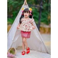 ราคา ชุดไทยเด็กผู้หญิง ชุดไทยสงกรานต์ เสื้อลายดอกแขนตุ๊กตา + ผ้าถุงลายไทย (26780169119)