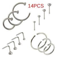 ราคา [Boutique1] 14 ชิ้น/เซ็ตสแตนเลสบานพับ Segment แหวนจมูกกระดูก Studs Hoop Body Piercing VN (57455057313)