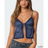 ราคา Ironknight-เสื้อชั้นในสตรี Dot Print Tie Front Lace Trim Cropped Camisole (27331554857)