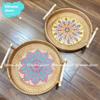 ราคา ถาดหวายทรงกลมลายดอกไม้สําหรับจัดเก็บอเนกประสงค์ถาดแฮนด์เมด (43113494549)
