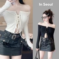 ราคา Korean เสื้อแขนยาวปาดไหล่ อกแต่งผูกร้อยเชือกยาว 2 สี (27588816530)