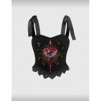 ราคา เสื้อครอปสายเดี่ยวผูกไหล่ ลายปัก ผ้ากำมะหยี่ (45652467230)