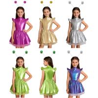 ราคา Ocelan เด็กผู้หญิง 2 ชิ้น Alien Dress Up เครื่องแต่งกาย Iridescent Glossy Mock คอบินแขนกลับที่มองไม่เห็นซิป Ruffled Tutu ชุดผม Hoop สําหรับ Theme Party Stage Performance (47655662484)
