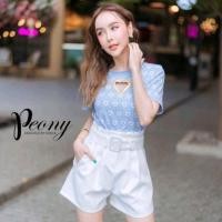 ราคา งานป้ายPeonyชุดเซ็ตเสื้อ+กางเกง เสื้อสกรีนลายรูปหัวใจ (18753184067)