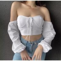 ราคา เสื้อเกาะอก เสื้อเปิดไหล่แขนยาว งานสายฝอสุดแซ่บ สาวอวบใส่ได้ อก32-40 (9852614530)