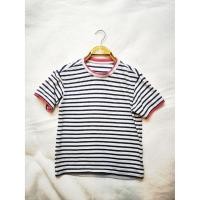 ราคา เสื้อแฟชั่นลายขวางสีกรม-ขาว/ตัดแดงตรงคอและแขน/ผ้านิ่ม/อก 34 ถึง 38 ยาว 20 (42260949843)