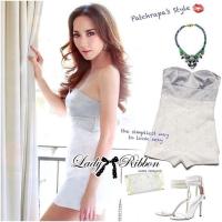 ราคา Sale งานป้าย Lady Ribbon ชุดจั้มสูทเกาะอกขาสั้นหรูหราดูแพงแบบแม่อั้มใส่เลยค่ะ (16075711458)
