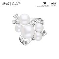 ราคา Merii แหวนเงินประดับไข่มุกและ CZ ดีไซน์ Cluster (43218352841)