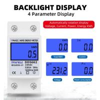ราคา Backlight รางรางไฟดิจิทัลสองสาย LCD แบบเฟสเดียวใช้พลังงานไฟฟ้าวัตต์มิเตอร์ 230V Dds662 Wattmeter kWh AC Din Rail (43309131931)