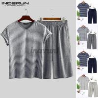 ราคา incerun ชุดนอนเสื้อท็อปแขนสั้นกางเกงขาสั้นสําหรับผู้ชาย (7537707966)