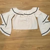 ราคา ส่งต่อ เสื้อไหล่ปาดสีขาว แขนระบายพริ้ว สภาพดี ใหม่มาก ไซส์ M, L ใส่ได้ (5712713419)