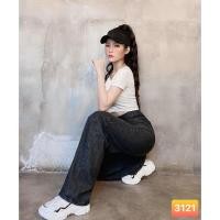 ราคา [วิดีโอจริง!!! ] BABO HIGH-WAIST กางเกงยีนส์ผู้หญิง WIDE-LET สีเทาเข้ม SUPER STYLISH ROLLED HYBRID-NY21D (26838775054)