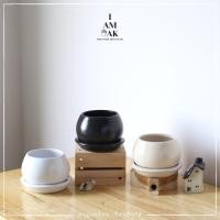 ราคา กระถางเซรามิกทรงกลม ขนาด 3 นิ้ว ปากกว้าง พร้อมจานรอง [BY ปากกว้าง] (3753238567)