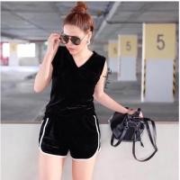 ราคา Setเสื้อแขนกุดคอวี+กางเกงขาสั้นติดแถบ ผ้ากำมะหยี่ (131076168)