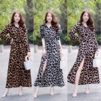 ราคา เสื้อผ้าผู้หญิง พร้อมส่ง เดรสปกเชิ้ต แขนยาว ลายเสือ ใส่เที่ยวทะเล ใส่ทำงาน นางแบบใส่งานจริง สวย ตรงปก (24232165479)