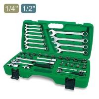 ราคา GAAI4201 TOPTUL 42PCS Professional Grade 1/4" & 1/2" DR. Flank Socket Wrench Set (43427360393)