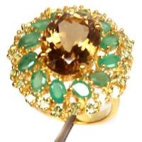 ราคา แหวนพลอยแท้ ซิทริน(Citrine) 12 x 15 mm. ล้อม มรกต เพอริดอท เงินแท้ 925 ชุบทอง 18k ไซร์แหวน 8.5 (25109838988)