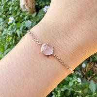 ราคา [พร้อมส่ง 1 เส้น] สร้อยข้อมือเงินแท้ 925 ฝังโรสควอตซ์(Rose Quartz) พลังหินแห่งความรักขนาด 8 มิล (53552622221)