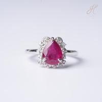 ราคา แหวนทับทิมหยดน้ำ ล้อม CZ-Pear-Shaped Ruby Halo Ring with CZ Accents (26185762099)
