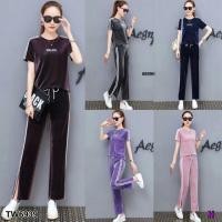 ราคา Set 2 ชิ้น เสื้อแขนสั้น เนื้อผ้ากำมะหยี่ สกรีนลาย (1455731806)