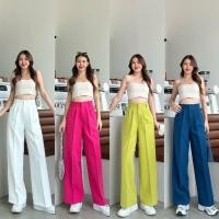 ราคา กางเกงเอวสูงขากระบอกตรง ผ้าเปเป้ (25210848766)